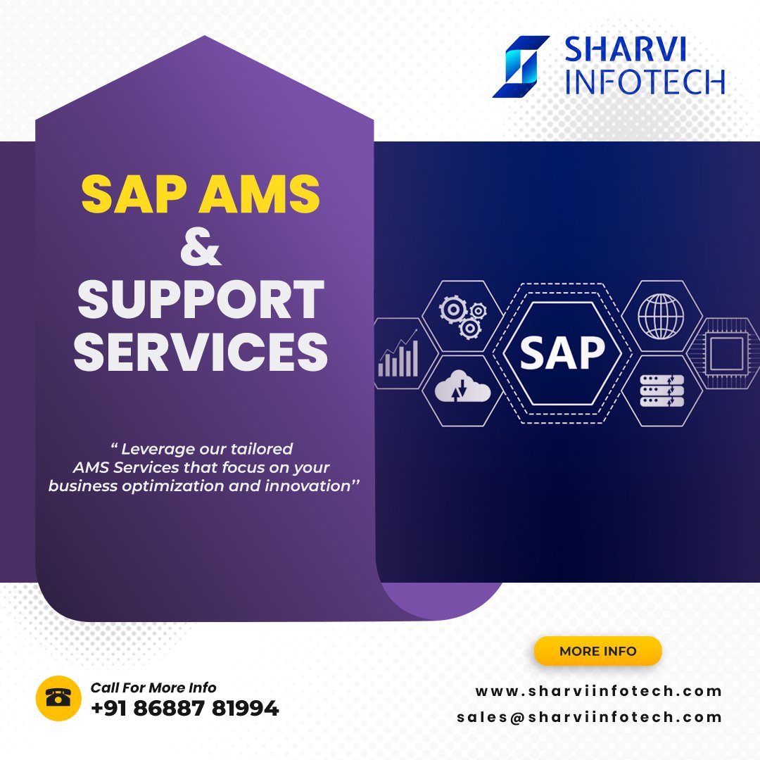 To resolve your ERP issues, for gap filling and for maximum utilization of SAP ERP suite towards core and industry specific business operations partner with Sharvi Infotech.

#SAP #AMSService #sapservicescompany #ERPModules #SAPPartner #AMS #SAPAMS #ERPSolutions #SAPERP