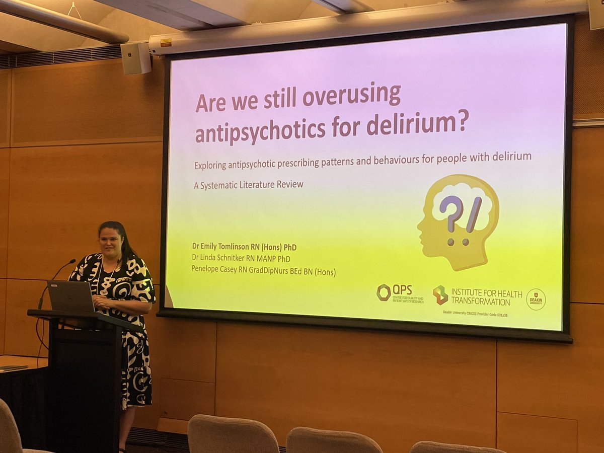I was also very excited to present my latest research today at <a href="/ANZDA_delirium/">AustralasianDelirium</a>  #declared2023 exploring the real world clinical use of antipsychotics in #delirium Many thanks to my amazing team! <a href="/DeakinQPS/">DeakinQPS</a> <a href="/LindaSchnitker/">Linda Schnitker</a>