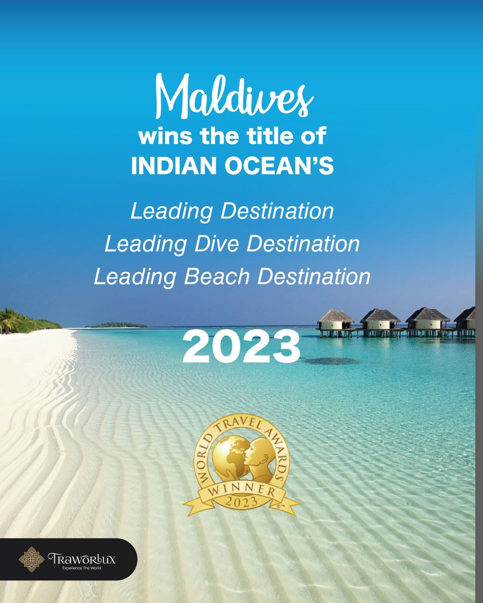 For the fourth consecutive year, Maldives has been awarded the Indian Ocean's Leading Destination, as well as Leading Beach Destination 2023 and Leading Dive Destination 2023.

#Maldives #IndianOcean #LeadingDestination #BeachDestination #DiveDestination #Achievements #TravelNews