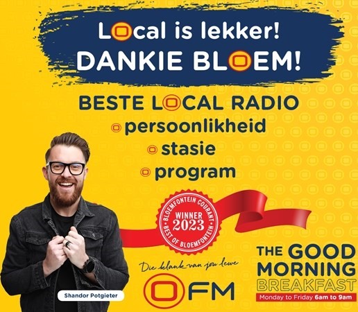 OFM can once again proudly say that it is the best local radio station in Bloemfontein! The winners of the 11th annual Best of Bloemfontein Readers’ Choice Awards, hosted by Bloemfontein Courant, were announced this week.
Congratulations, OFM!
Read more: ow.ly/84k850Q2w3j