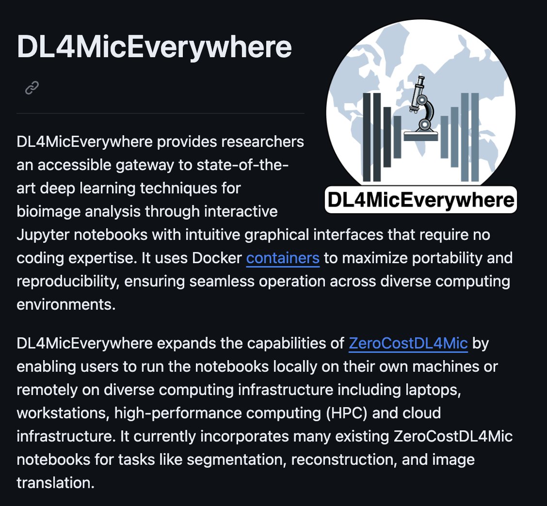 HenriquesLab's tweet photo. 🔬🤖🚨 We're launching #DL4MicEverywhere today. A #ZeroCostDL4Mic-inspired framework to easily train and run DL models locally, not third-party. A collaboration with both @guijacquemet's lab and @AI4LifeTeam. Brainchild of @IvanHCenalmor and @gomez_mariscal. Come check it out👇 https://t.co/9cRtttYYve