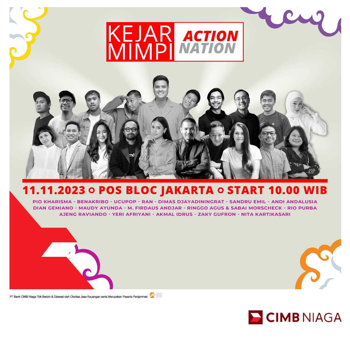 CIMBNiaga's tweet photo. Lengkapi CV mu sekarang, dan sampai bertemu di Kejar Mimpi ACTIONATION 2023 pada hari Sabtu, 11 November 2023 di Pos Bloc Jakarta. 👋🏻
Note: Seluruh rangkaian acara ini FREE.
Info lebih lanjut, kunjungi: https://t.co/vWFfsyk3C0
#CIMBNiaga
#ACTIONATION
#KejarMimpi
#PosBloc https://t.co/SewMmIVGLD