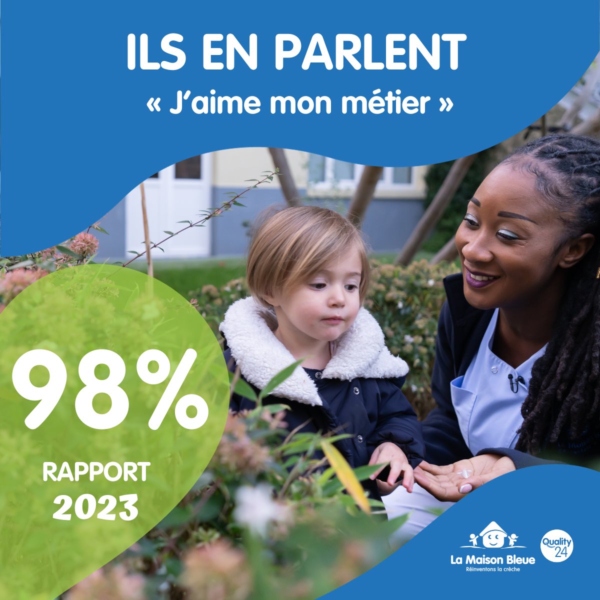 #LaMaisonBleue et la #RSE.

📢 98 % de nos collaborateurs aiment leur métier et 96 % affirment travailler dans une bonne ambiance.

 Au ❤ de nos préoccupations, renforcer notre démarche de QVT afin de favoriser l’équilibre vie pro/vie perso.😊
#EnquêteCollaborateurs