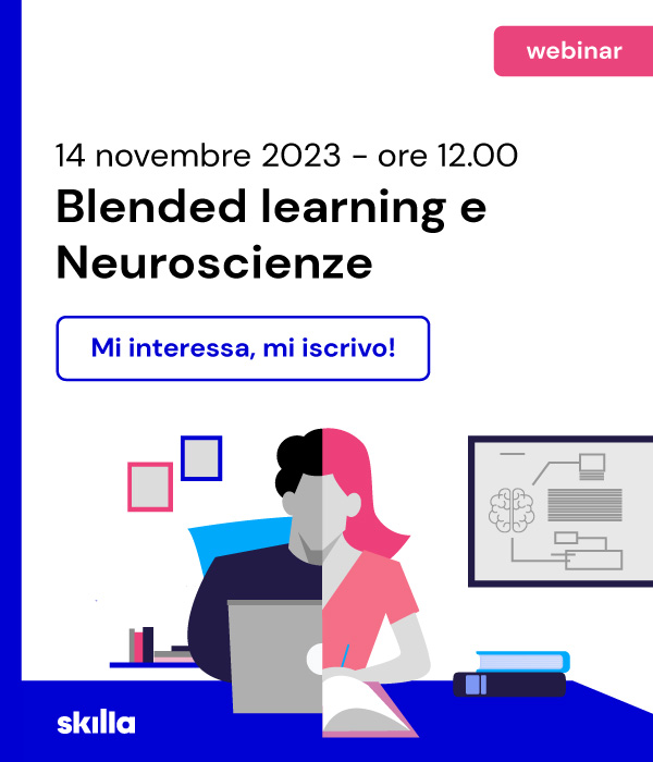Nuovo #webinar gratuito Skilla/stagione 2023; è il penultimo e sarà dedicato a #BlendedLearning e #Neuroscienze. A parlarcene saranno Alessandra Scapati, Head of Learning Design Skilla e Maria Cristina Garbui, Sviluppo Editoriale Skilla  
Iscriviti qui ➡️tinyurl.com/4b4pd2un