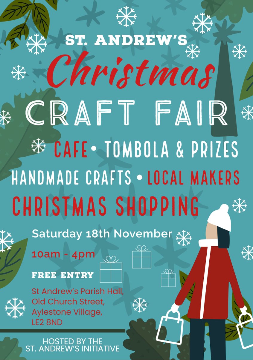 The annual St. Andrew's Christmas Craft Fair is on Saturday the 18th of November from 10am until 4pm. Held at St Andrew's Church Parish Hall in Aylestone Village and entry to the event is free. As always we have some wonderful crafters and makers for you to shop with this year 😀