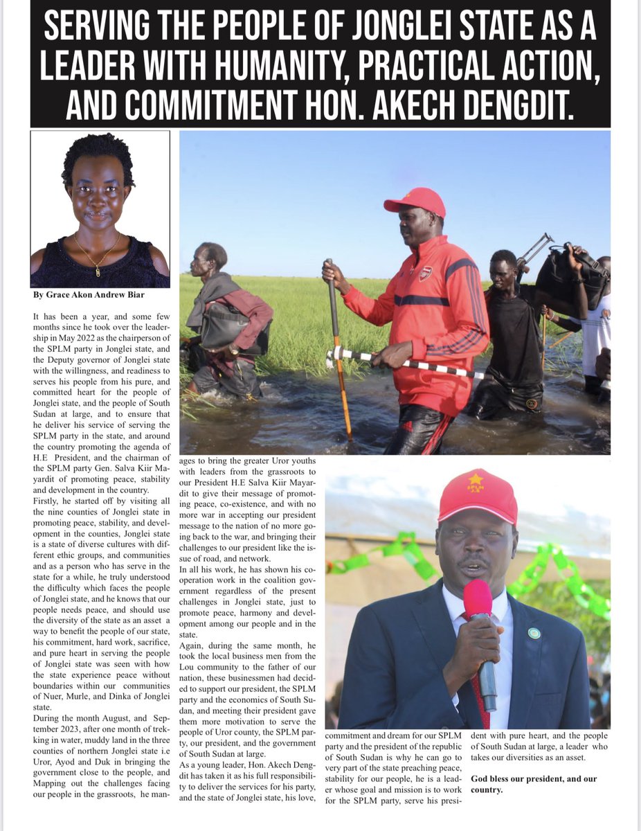 Article about Jonglei State Chairperson H.E Jacob Akech Dengdit. His services to our communities is of great importance. #SouthSudan #ssot