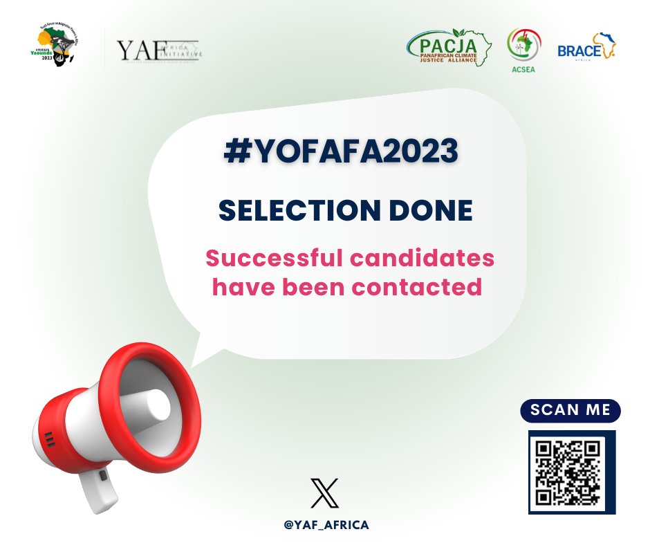 📣  To all our candidates, we are delighted to share that the candidate selection process has been completed. The selection committee faced a challenging task in choosing the top candidates from an impressive and promising pool of projects.
<a href="/PACJA1/">PACJA</a> <a href="/acsea_54/">ACSEA</a>
#YoFaFa2023 
#fafa