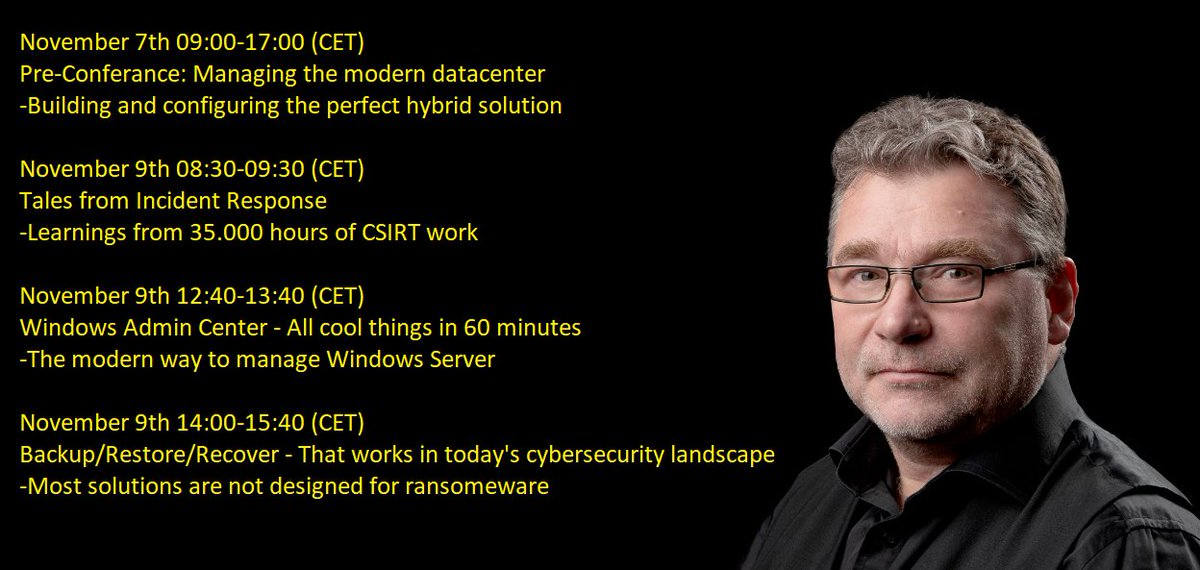 Only three days left until @NICconf starts. It it will be great to see you all again. :-) Besides me being there, you can also see @headburgh, @Alshakarti and many more great speakers! See you nicconf.com/cloudconnect/A… @Truesec