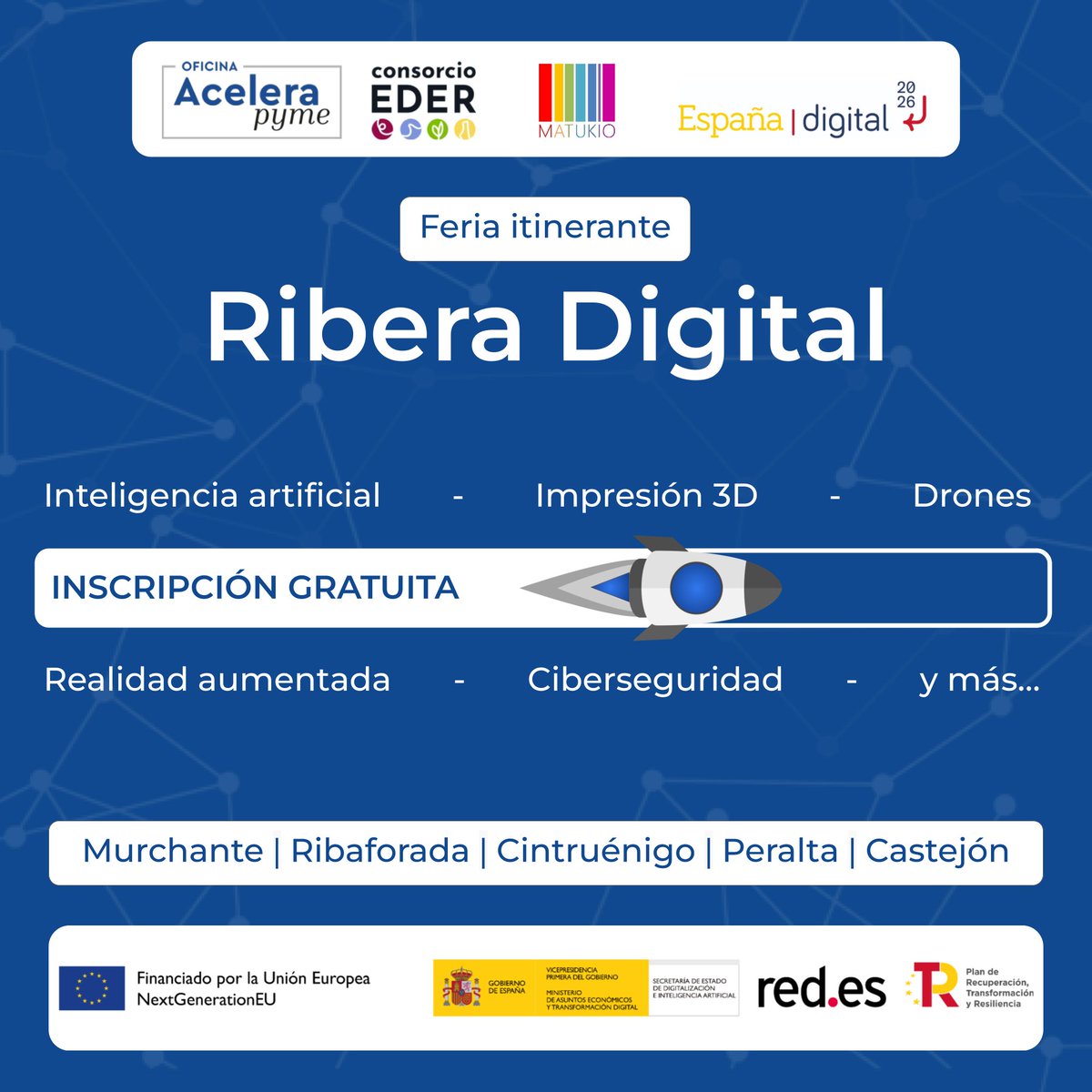 🚀 ¡RIBERA DIGITAL YA ESTÁ AQUÍ!

A lo largo de noviembre de 2023 podrás descubrir las posibilidades de: 

◉ Inteligencia artificial.
◉ Impresión 3D.
◉ Drones.
◉ Realidad aumentada.
◉ Ciberseguridad.
◉ Recibir asesoramiento.

Inscríbete aquí 👉 acelerapyme.consorcioeder.es/ribera-digital…