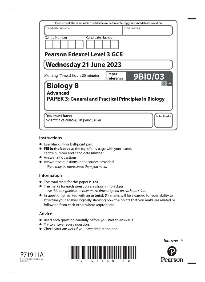 PEARSON EDEXCEL A LEVEL BIOLOGY B PAPER 3 2023 (9BI0/03: General and Practical Principles in Biology)
#Pearson #pearsonedexcelalevelbiologyb #PAPER3 #hackedexams
hackedexams.com/item/12645/pea…