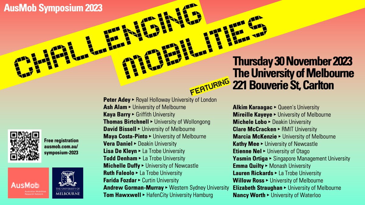 Come to our Challenging Mobilities AusMob Symposium @UniMelb on 30 November! Free registration! Full program now released → ausmob.com.au/symposium-2023