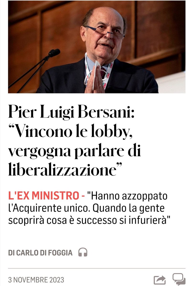 FURTI & RAPINE GAS E LUCE...

#Bollette, il governo fa il palo alla rapina, #PierLuigiBersani la sintetizza così:
“Chiamare questa roba ‘liberalizzazione’ è una vergogna. Obbligano a un passaggio forzoso al privato in nome di un’idea distorta di mercato, che sfrutta I clienti”
.