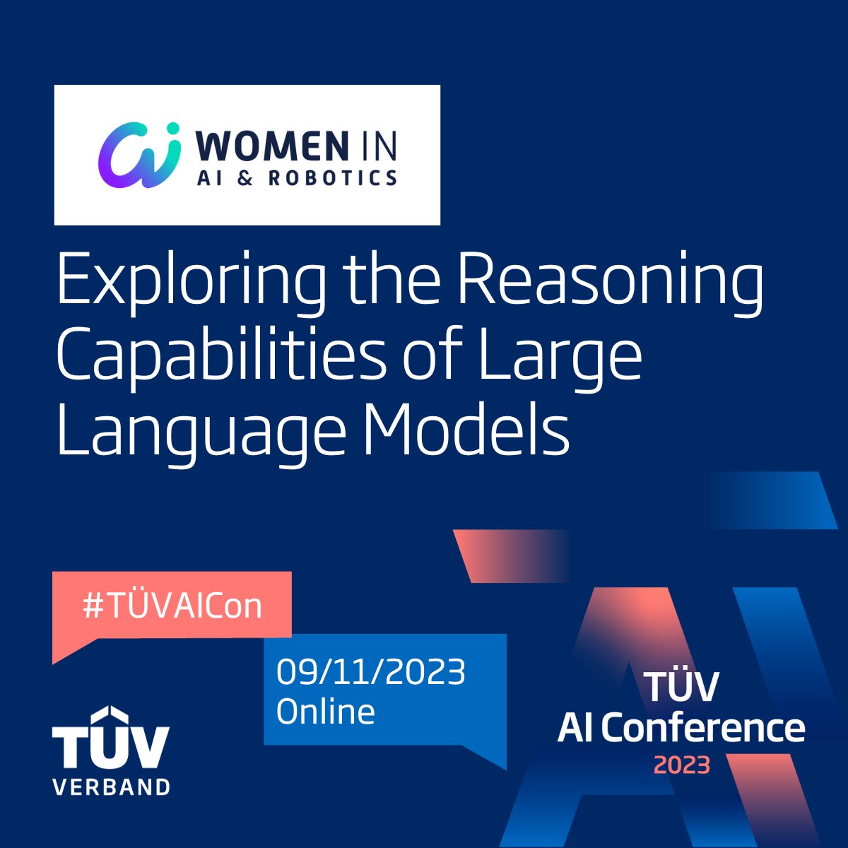 TÜV-Verband (@tuevverband) on Twitter photo Wir freuen uns, dass <a href="/wairobotics/">Women in AI & Robotics</a> Partner der TÜV AI Conference am 09. November ist! 🤖
Ab 13:45 Uhr könnt ihr an der Deep Dive Session "Exploring the Reasoning Capabilities of Large Language Models" teilnehmen.
Hier zur #TÜVAICon anmelden 👉 tuev-verband.de/events/konfere… Wir freuen uns, dass <a href="/wairobotics/">Women in AI & Robotics</a> Partner der TÜV AI Conference am 09. November ist! 🤖
Ab 13:45 Uhr könnt ihr an der Deep Dive Session "Exploring the Reasoning Capabilities of Large Language Models" teilnehmen.
Hier zur #TÜVAICon anmelden 👉 tuev-verband.de/events/konfere…