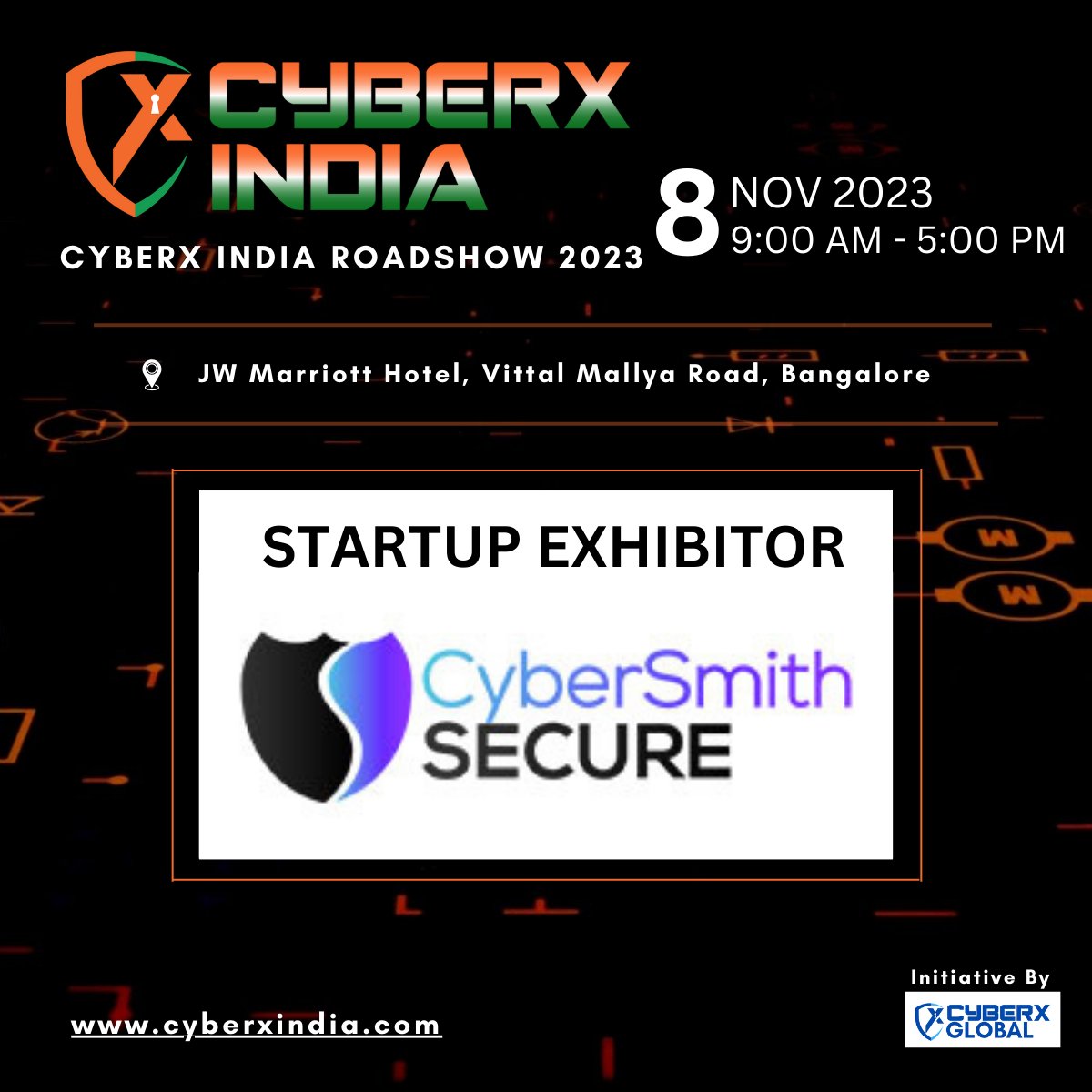 Welcoming onboarding <a href="/CyberSmithSECUR/">CyberSmithSECURE</a> as a Startup Exhibitor for CYBERX INDIA ROADSHOW on 8th Nov 2023 in Bangalore

Date: 8th Nov 2023
Venue: JW Marriott Hotel, Vittal Mallya Road, Bangalore

REGISTER NOW lnkd.in/eVJvRh-8

Follow us on <a href="/IbentoG/">Ibento Global</a> for more details on events