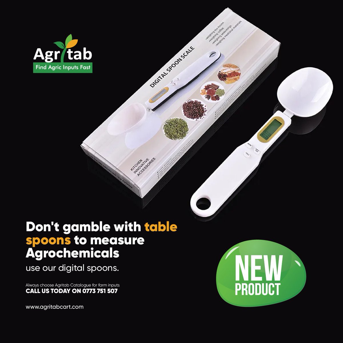 agritabcart's tweet image. A digital measuring spoon is an ideal tool for weighing agro chemicals. This tool ensures your precise measurement. Get yours at our shop at Container Village Juba plaza shop number B025.
#agritab #agricinputs #digitalmeasuringspoon