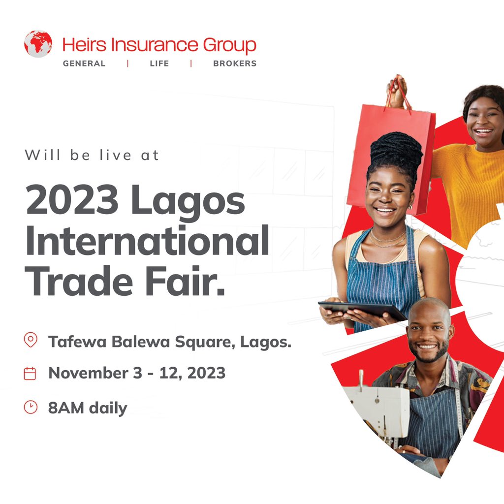HeirsInsurance_'s tweet photo. Join the #SimpleLifeCrew at the week-long Lagos International Trade Fair 2023โผ๏ธ
Come visit us and get answers to all your insurance questions. We're here to provide you with the best advice on the perfect plans for you! ๐
Date: 3 - 12 November, 2023 https://t.co/fNBgl3JWSX