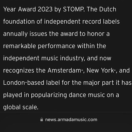 Thank you @Stichtingomp for choosing us as this year’s recipient of the Independent of the Year Award! @Armada has been awarded the Independent of the Year Award 2023 by STOMP. The Dutch foundation of independent record labels annually issues the award to honor a remarkable