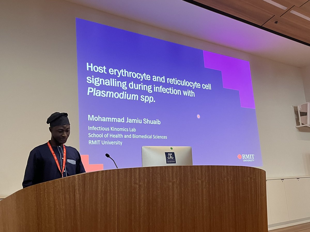 Very last presenter for the conference is Mohammad Jamiu Shuaib  presenting Host erythrocyte and reticulocyte cell signalling during infection with Plasmodium spp.

#MIM2023
#malariamelb23
