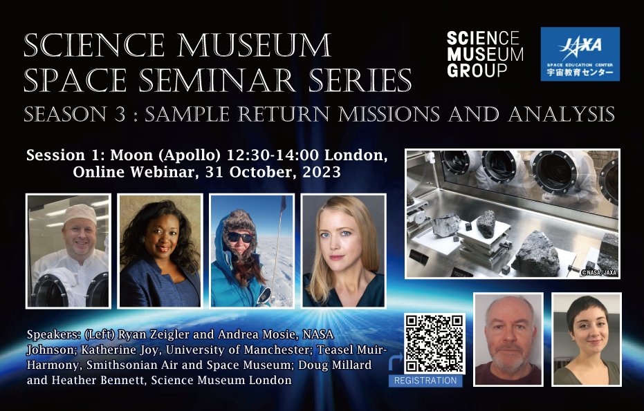@spaceedu_info and @SmgResearch will hold #SpaceSeminarSeminars Series 3: Sample Return Missions! The 1st session is on Moon samples (#Apollo) on Oct. 31, 12:30–14:00 (UTC). Great speakers from @NASA_Johnson, @OfficialUoM & @airandspace. Sign up here: us06web.zoom.us/webinar/regist…