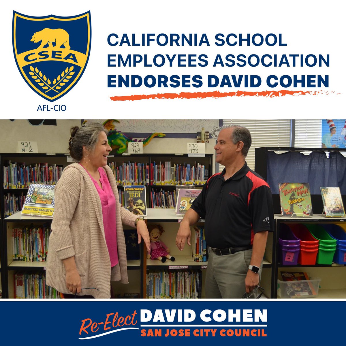 I am so excited to be endorsed by California School Employees Association Chapter 364. I look forward to continuing to nurture my relationship with classified employees, teachers, students, and families, as I continue to serve the community in the years ahead.