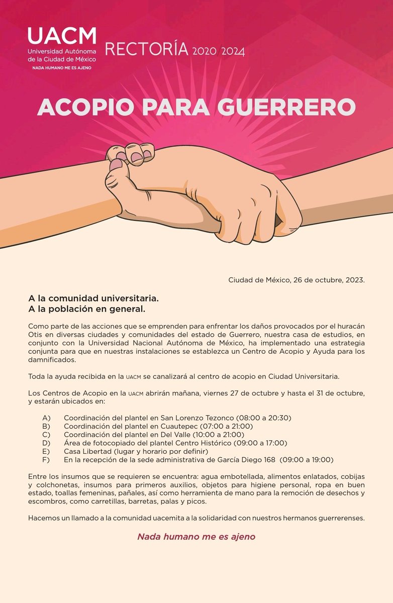 EveneserC's tweet photo. Es momento de ser solidarios, uacemitas
#NadaHumanoMeEsAjeno https://t.co/38izqqrOZg