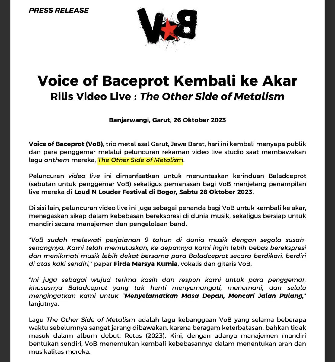 Voice Of Baceprot kembali ke Akar 🤘🏿🗿