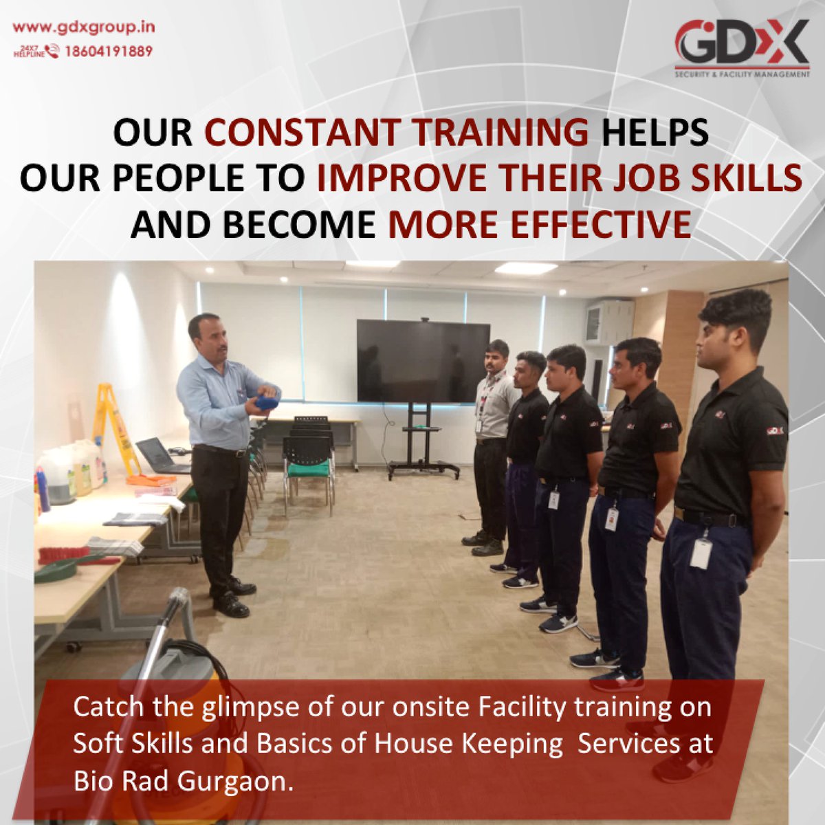 GDXfacility's tweet photo. Catch the glimpse of our onsite Facility training on Soft Skills and Basics of House Keeping  Services at Bio Rad Gurgaon. #GDXGroup #GDXtech #GDXuniqueservices #GDX37YearsofServiceExcellence #SecurityServices #GDXtraining https://t.co/8178AJVD4U