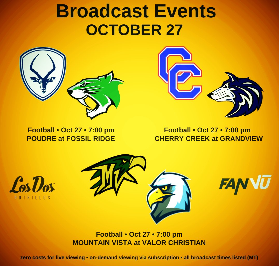 FanVū broadcast production schedule for Friday, 10/27