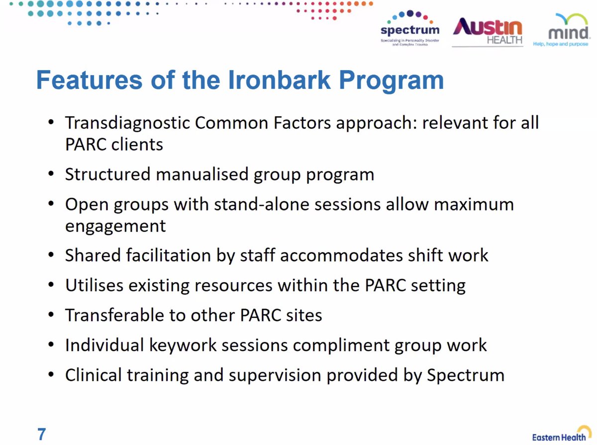 SpectrumBPD's tweet photo. The birth of Ironbark Program - structured approach for consumers with BPD-related difficulties. #SpectrumResearch @Austin_Health @mindaustralia https://t.co/dXLs1m234o