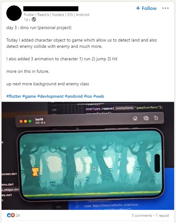 Always fun to watch someone just yoink a project from GitHub and create such posts. No citation of the original work

I won't be surprised if some animated bats, pigs, and rinos start appearing from the right side on day 4 😅