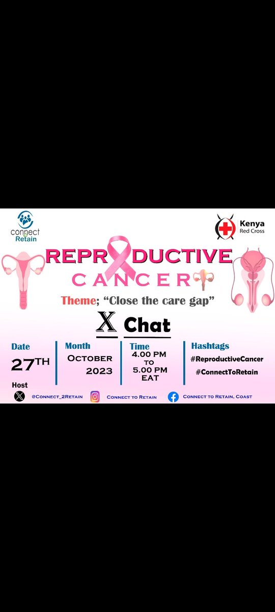 AgongLucy's tweet image. This evening @Connect_2Retain invites us for an elaborate discussion on reproductive cancer. Be sure to join the chat and gain massive insights on the topic
#ReproductiveCancer
#ConnectToRetain