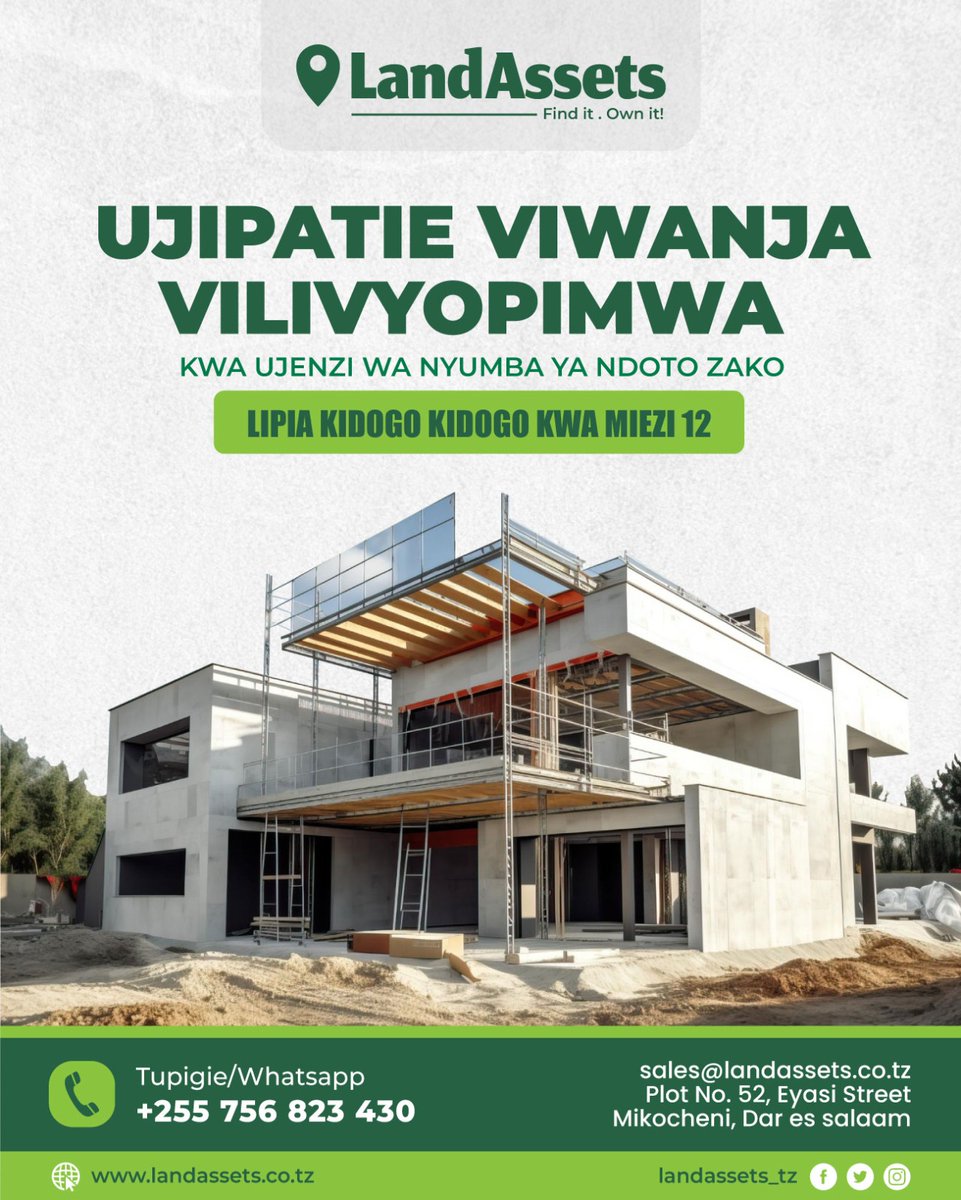 nyuki_malkia's tweet image. Naombeni mnibless retweet

New Project from LandAssets. 

JIPATIE VIWANJA VILIVYOPIMWA KWA BEI YA KUANZIA 15,000/=  /m².

Pata Viwanja vizuri kwa ujenzi wa nyumba ya ndoto zako.

• Ukubwa: Kuanzia 400m²

• Bei: Kuanzia 15,000 per m²

• Terms: Cash &amp;amp; Installments, hadi miezi…