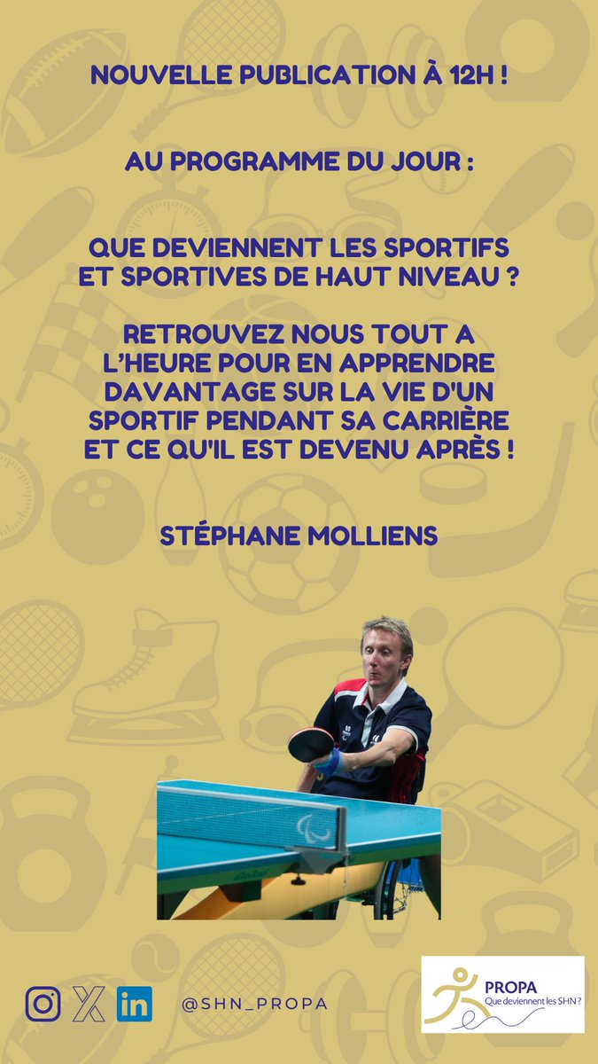 💁:Savez-vous ce qu’est devenu Stéphane Molliens après sa carrière ?

👀 Rendez-vous tout à l’heure pour avoir la réponse !

💙 N’hésitez pas à nous suivre sur nos différents réseaux, à commenter, partager et aimer.

#Sport #SportifHautNiveau #Sportif #JO #PROPA