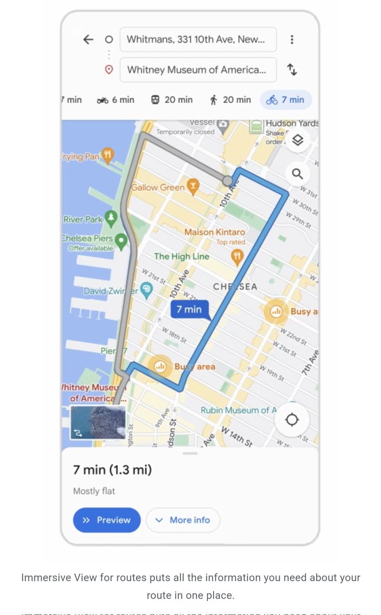 fabrizio_degni's tweet image. #GoogleMaps is rolling out Immersive View for routes, letting users preview their journey in a rich, visual way before heading out. Developers can now create richer experiences with Google Maps Platform&apos;s new Aerial View API and Photorealistic 3D Tiles. #GoogleIO2023
#maps