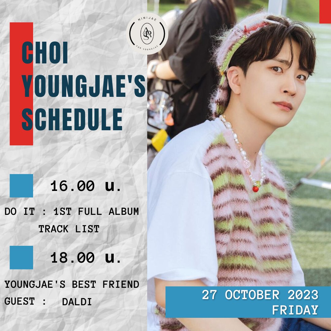 Minijae_Ars's tweet photo. งานของยองแจวันที่ 27/10/2566

16.00 น. : 
YOUNGJAE 1ST FULL ALBUM : DO IT
TRACK LIST

18.00 - 20.00 น. :
YOUNGJAE'S BEST FRIEND RADIO
GUEST : DALDI
📽 : ไม่เปิดกล้อง
📻 : https://t.co/ZvWbqBg1Lh

ช่องทางติดตามรายการวิทยุของยองแจ
📻 : https://t.co/DQeUeVchAg

งานต่างๆของยองแจ
🌙 : https://t.co/AQGE9B4usP

#GOT7영재의친한친구 #친친
#영재 #YOUNGJAE #달디
#MiniJaeArs
@GOTYJ_Ars_Vita @YOUNGJAExArs