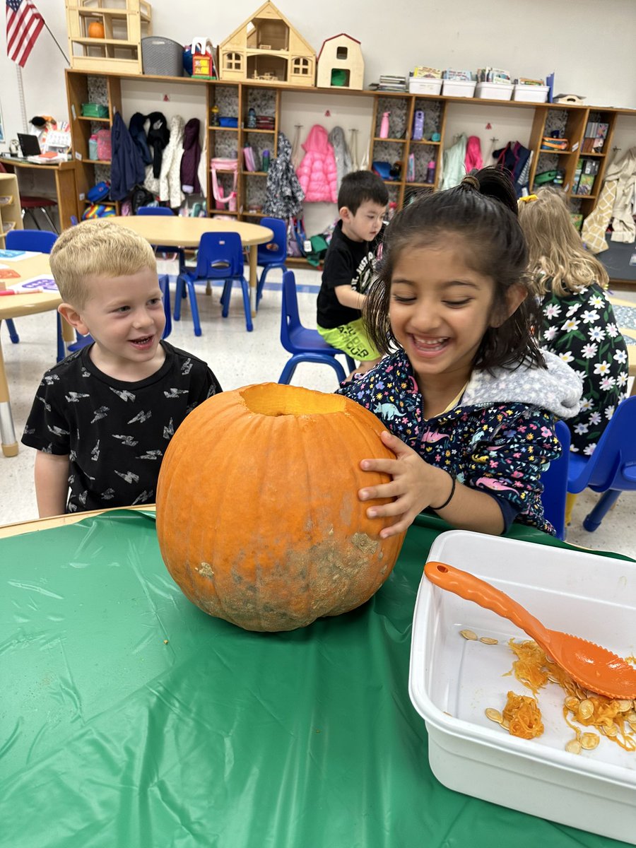 Working together to get our classroom pumpkin ready for Pumpkinhedge 💙💛🎃 @WestGeneseeCSD @StonehedgeWG #pumpkincarving #PumpkinDay #UPK
