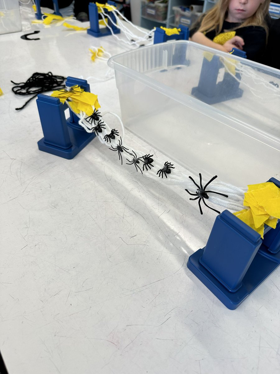 WantaghSTEAM's tweet photo. Ks are hard at work using their knowledge of spider webs to build web bridges that will hold the most spiders! Way to go lil engineers! @wantaghel @WantaghSchools #elementarystem #elementarysteam #stemed https://t.co/18CxjyJ9D8