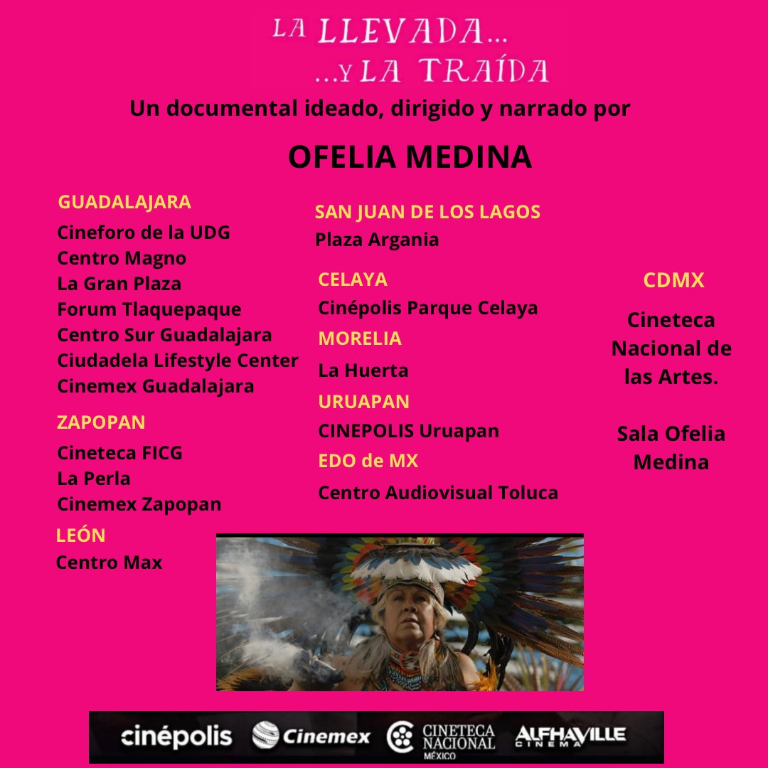 ofeliamedinaweb's tweet photo. ¡Hooooooooyyyyyyy estrenamoooooos!
@lallevadaylatraida #lallevadaylatraida #ofeliamedina @cinetecanacionalmx @cinepolismx @cinepolisdistribucion @cimemexx @virgen_de_zapopan #directorasdecine #operaprima #virgendezapopan #documentary #documental #largometraje #danzaritual https://t.co/urAOr8Jk6x
