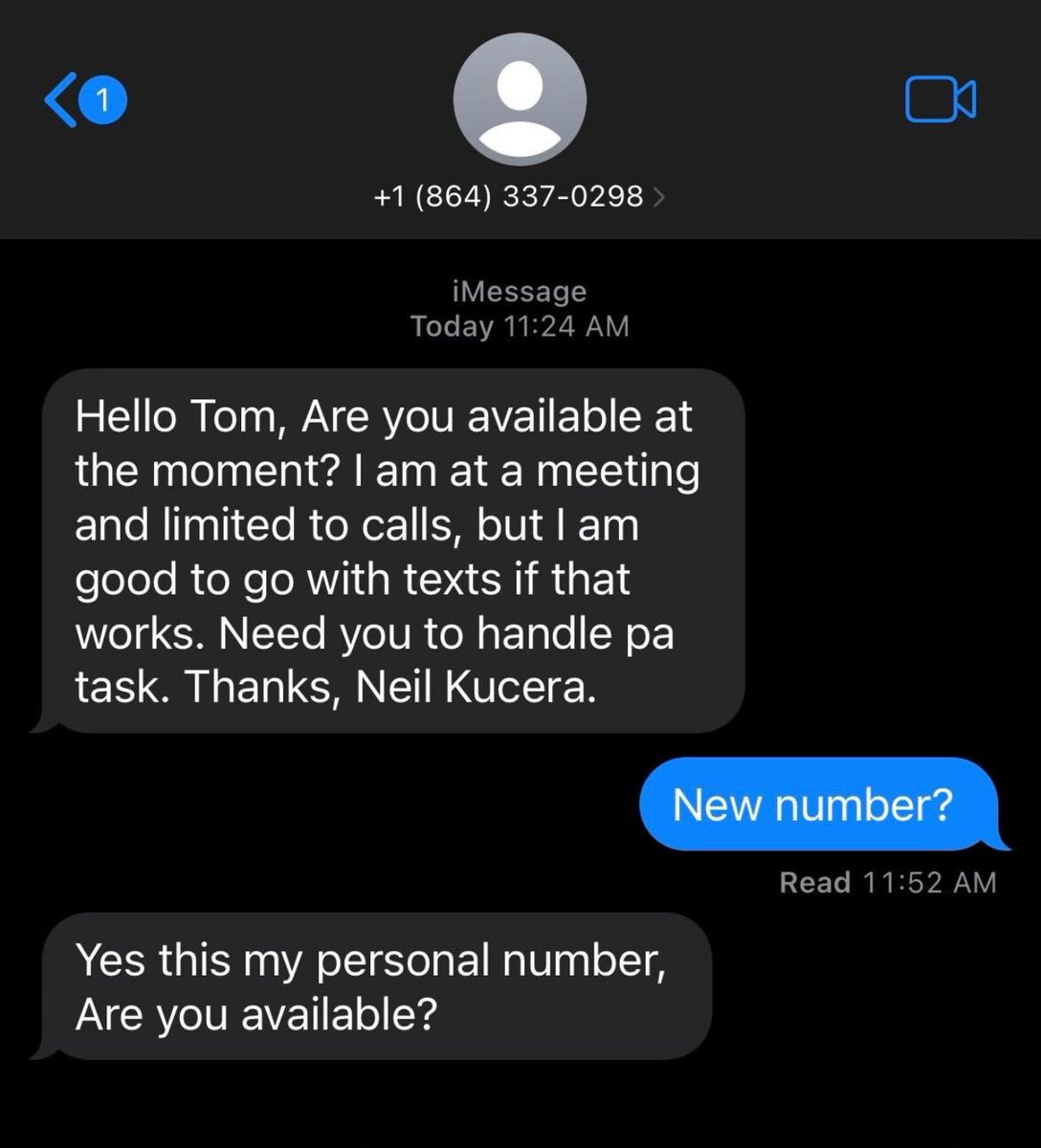 Scam artists are getting more creative... 

Our COO at Trash Caddies just received this text, from "me." 🧐