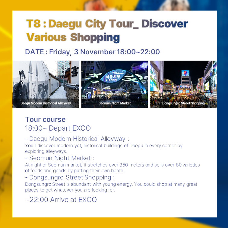 FAOPS2023's tweet photo. FAOPS 2023 
Program Details &amp; Tour/Transportation Information

- Symposium: S50 / S51
- Optional Tour Program: T08
- How to get to EXCO

Nov. 1-4, 2023, Daegu, Korea
The Future of Physiology is Today
#Physiology #FAOPS #Daegu https://t.co/8TWeJ7XWzy