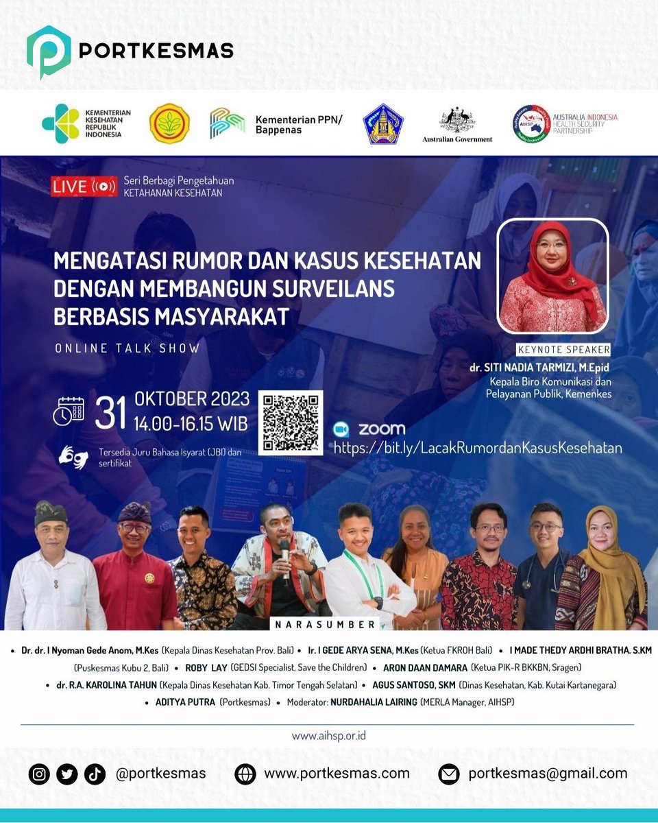 Mari bergabung bersama Forum Komunikasi Risiko One Health (FKROH) Bali dan AIHSP dalam talk show “Mengatasi Rumor dan Kasus Kesehatan dengan Membangun Surveilans Berbasis Masyarakat,” pada Selasa, 31 Oktober 2023, jam 14:00 – 16:15 WIB, melalui zoom: bit.ly/LacakRumordanK…