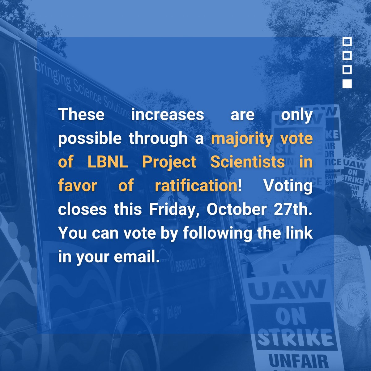 UAW5810's tweet photo. Project Scientists at Lawrence Berkeley National Lab have reached a Tentative Agreement! It’s now up to the members to decide wether to ratify. Ballots can be found in your inbox! https://t.co/j8TgjtJ6n0