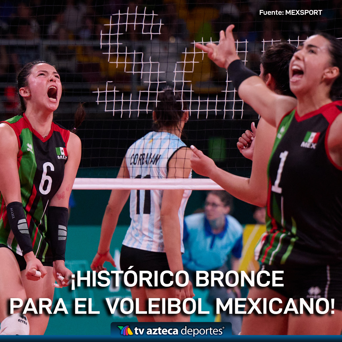 AztecaDeportes's tweet photo. ¡Más como ellas! 🏐🥉

Luego de un dramático partido ante Argentina, la Selección Mexicana de voleibol se llevó el bronce en la rama femenil, logrando una histórica medalla que no se conseguía desde hace 48 años: @FMVBvoleibol

#AztecaDeportes #Santiago2023 https://t.co/MM2TzbiTKd