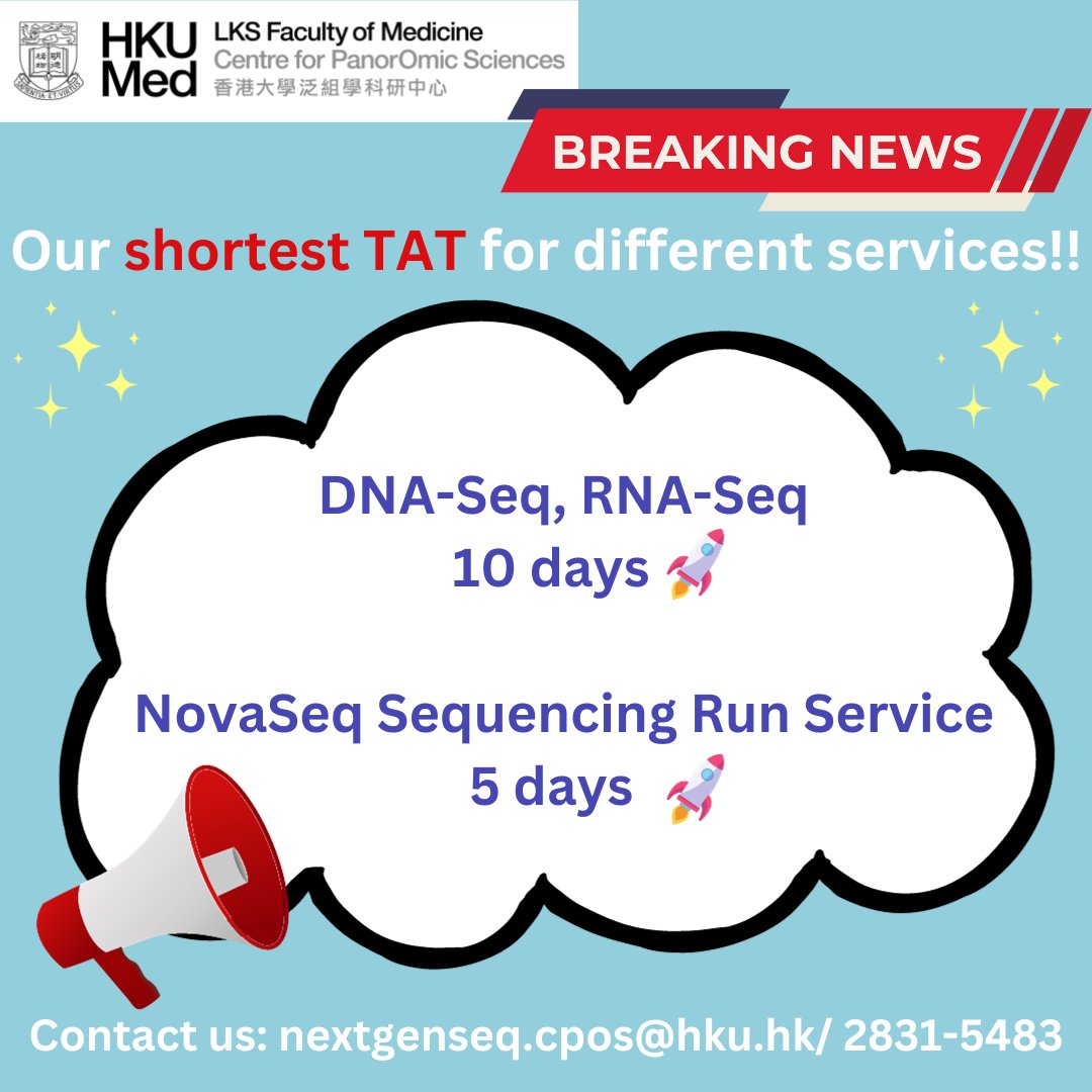 hkucpos's tweet image. Contact us today to learn more about our NGS service and how we can help you achieve your research goals. 🧬

#CPOS #NGSservice #fastturnaroundtime #researchers #sequencingdata #genomics #science #research #innovation #technology #DNA #RNA #targetedsequencing