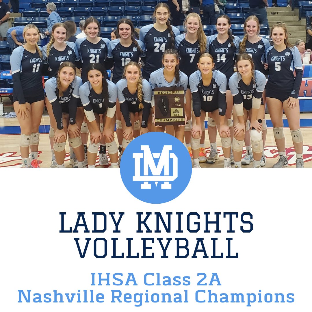 Join us in congratulating our Volleyball Lady Knights, the IHSA Class 2A Nashville Regional Champions! Mater Dei defeated Columbia (25-12, 25-17) on Oct. 26 and will now face Staunton in the IHSA Class 2A Greenville Sectional semifinal on Oct. 30 at 7 p.m.

#WeAreMD