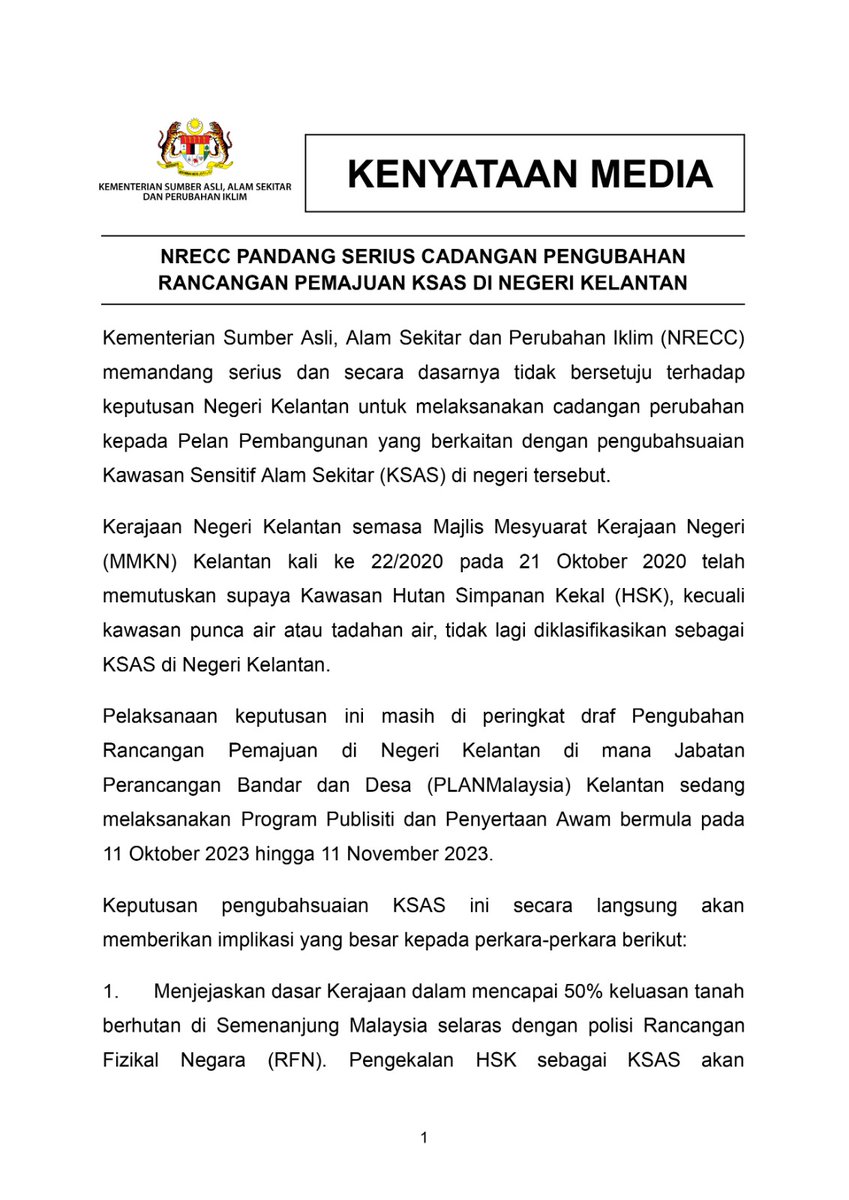niknazmi's tweet photo. Saya telah hantar surat ke MB Kelantan, nyatakan pendirian Kerajaan Pusat tidak bersetuju pengeluaran besar-besaran Hutan Simpan Kekal dari Kawasan Sensitif Alam Sekitar 

@nreccmalaysia https://t.co/nSySzSKnfj