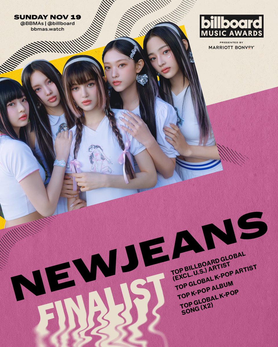 NewJeans_ADOR's tweet photo. It's a great honor to be a finalist at this year’s #BBMAs
Bunnies, tune in Sunday, November 19 via @BBMAs, @billboard and https://t.co/oDPHorQWK5! https://t.co/uw3zKSpi9b