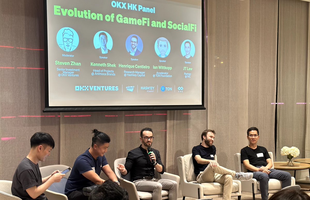 Thrilled to have @spacemanks from @animocabrands, @henriquecentiei from @HashKey_Capital, @ianw888 from @ton_blockchain and @JorLaw8 from @ivcryptofund to join with us to discuss evolution of #GameFi and #SocialFi. Very Insightful.