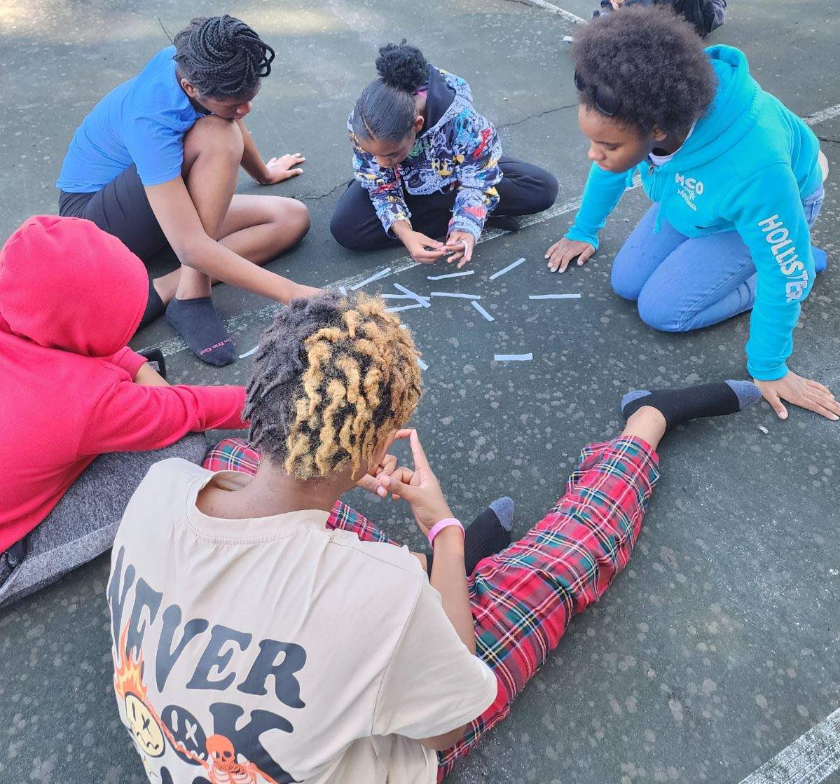 Mrs Porter’s 7th grade Course II Inclusion class took full advantage of the beautiful weather today. A Math Vocabulary Sort after completing Perfect Square Relay!! #SPARTANSlovingMath