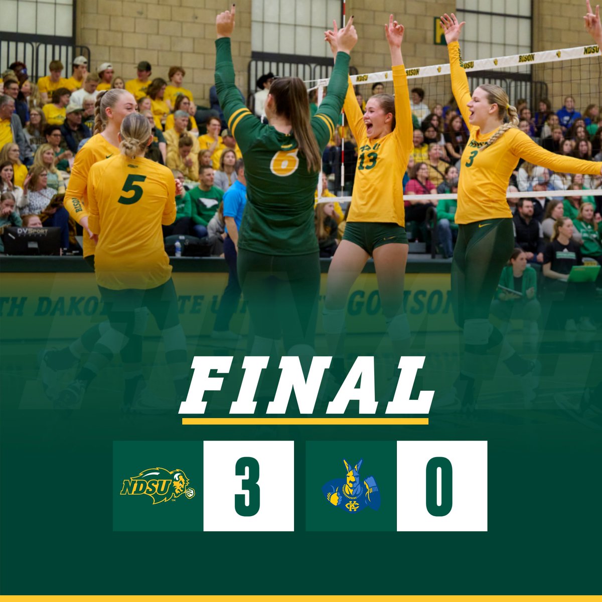 NDSUvolleyball's tweet photo. Fourth straight 𝙎𝙒𝙀𝙀𝙋!🧹

#GoBison https://t.co/KoNmTnytXJ
